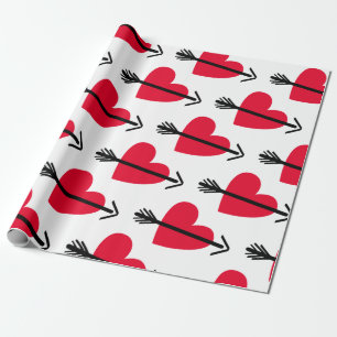 Red Heart met Arrow-Valentijnsdag Cadeaupapier