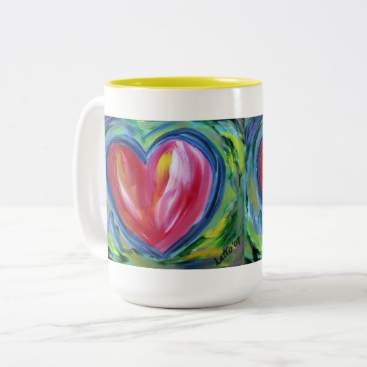 Red Heart met Hope Art Custom Coffee Cups Tweekleurige Koffiemok (Voorkant links)