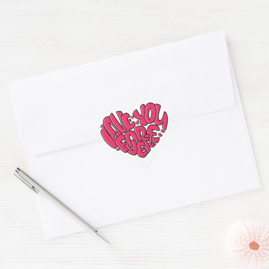 Red Heart met word Love You Forever Valentijns Hart Sticker (Envelop)