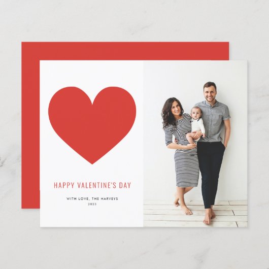 Red Heart Minimalist Happy Valentine's Day Card (Voorkant / Achterkant)