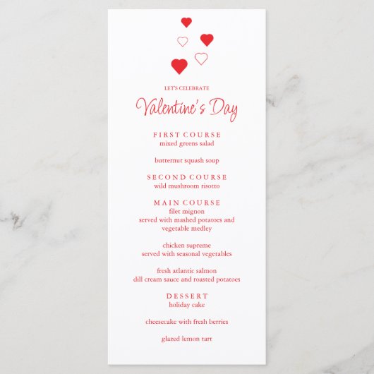 Red Heart Minimalist Valentijnsdag Party Menu (Voorkant)
