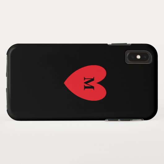 Red Heart Monogramed Initiaal Name Black Cool Case-Mate iPhone Case (Achterkant (horizontaal))