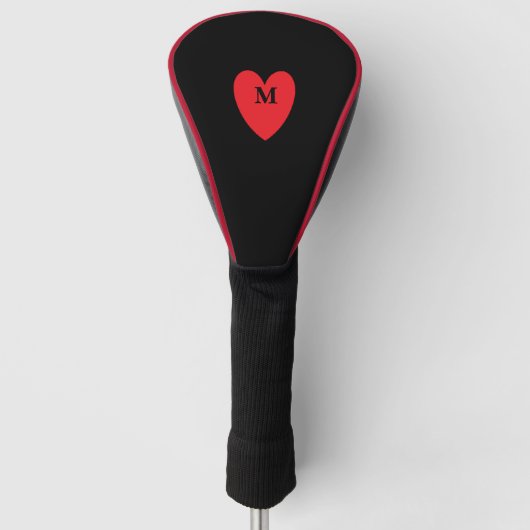 Red Heart Monogramed Initiaal Name Black Cool Golfheadcover (Voorkant)