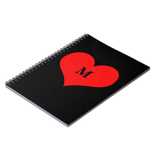 Red Heart Monogramed Initiaal Name Black Cute Notitieboek (Linkerzijde)