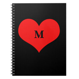 Red Heart Monogramed Initiaal Name Black Cute Notitieboek