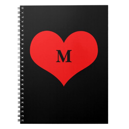 Red Heart Monogramed Initiaal Name Black Cute Notitieboek (Voorkant)