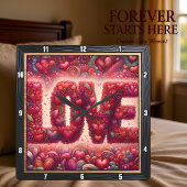Red Heart Mosaic Love Wall Vierkante Klok