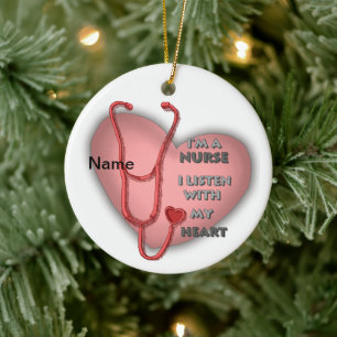 Red Heart Nurse Keramisch Ornament