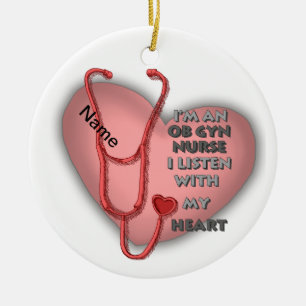 Red Heart OfGyn Nurse Keramisch Ornament