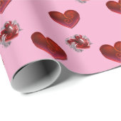 Red heart on pink background Wrapping Paper love Cadeaupapier (Rol Hoek)