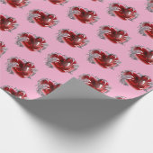 Red heart on pink background Wrapping Paper love Cadeaupapier (Hoek)