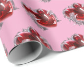 Red heart on pink background Wrapping Paper love Cadeaupapier (Rol Hoek)