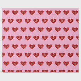 Red heart on pink background Wrapping Paper love Cadeaupapier