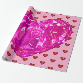 Red heart on pink background Wrapping Paper love Cadeaupapier