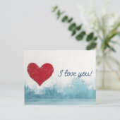 Red Heart op blauwe achtergrond Liefde Briefkaart (Staand voorkant)
