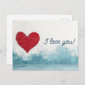 Red Heart op blauwe achtergrond Liefde Briefkaart (Voorkant / Achterkant)