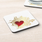 Red Heart op Gold Filigree Drankjes Onderzetter (Linkerzijde)