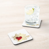 Red Heart op Gold Filigree Drankjes Onderzetter (Rechterzijde)