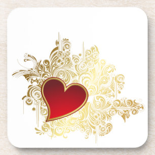 Red Heart op Gold Filigree Drankjes Onderzetter