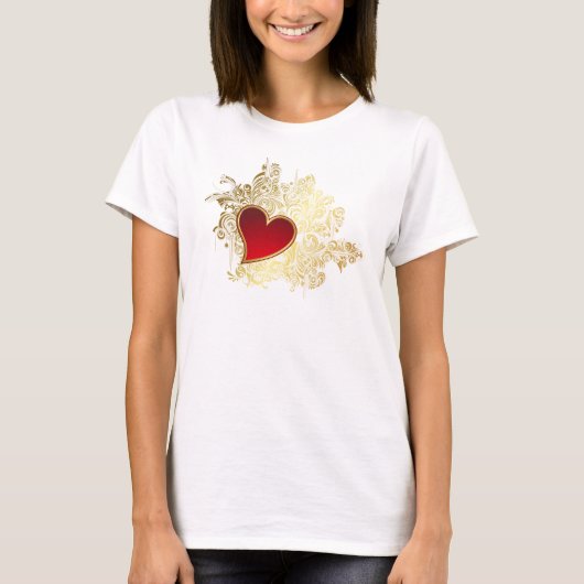 Red Heart op Gold Filigree T-shirt (Voorkant)