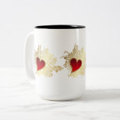 Red Heart op Gold Filigree Tweekleurige Koffiemok (Voorkant links)
