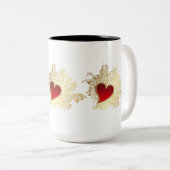Red Heart op Gold Filigree Tweekleurige Koffiemok (Voorkant rechts)