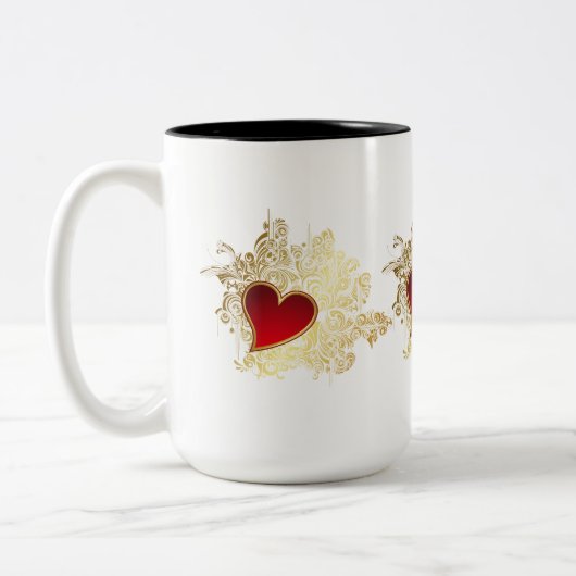 Red Heart op Gold Filigree Tweekleurige Koffiemok (Links)