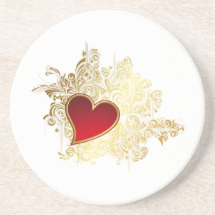 Red Heart op Gold Filigree Zandsteen Onderzetter