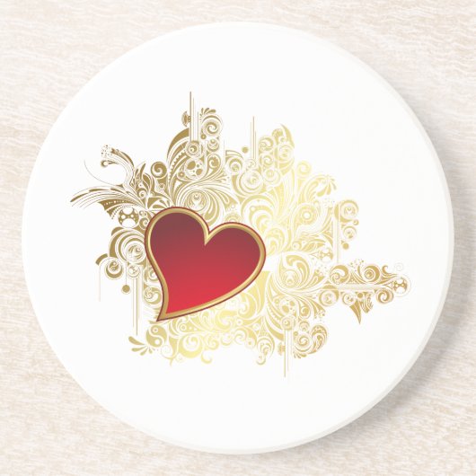 Red Heart op Gold Filigree Zandsteen Onderzetter (Voorkant)