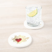 Red Heart op Gold Filigree Zandsteen Onderzetter (Zijkant)