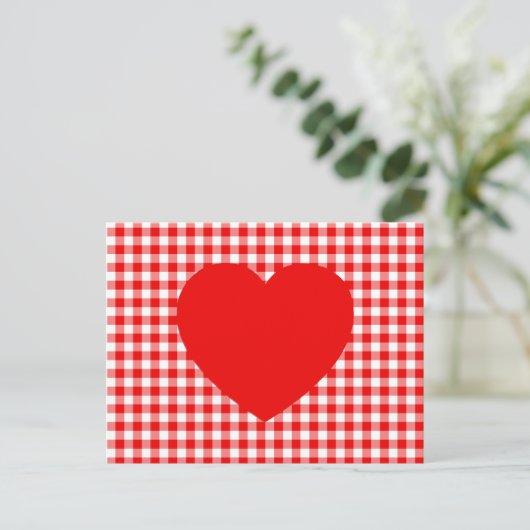 Red Heart op Red Gingham Briefkaart (Staand voorkant)