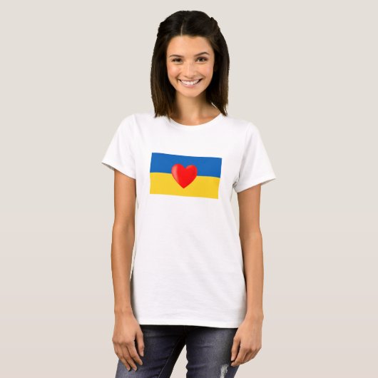 Red Heart over de Oekraïense vlag T-Shirt (Voorkant volledig)