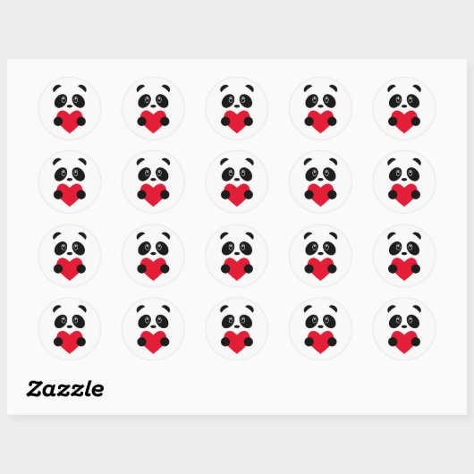 Red Heart Panda Ronde Sticker (Vel)
