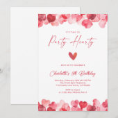 Red Heart Party Hearty Birthday Kaart (Voorkant / Achterkant)