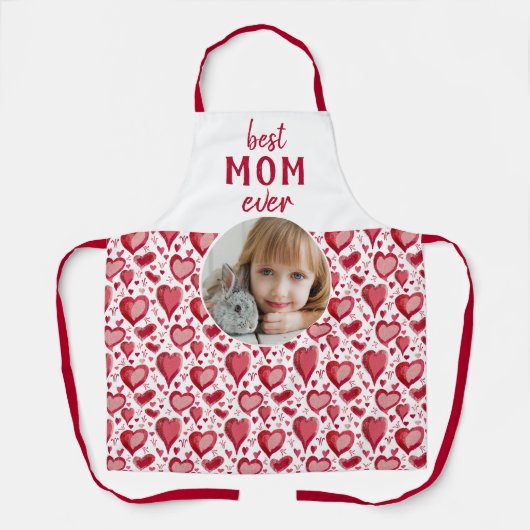 Red Heart Pattern Best mam Photo Moeder Day Schort (Voorkant)