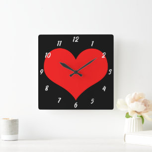 Red Heart Pattern Black Cute Valentijnsdag Gift Vierkante Klok