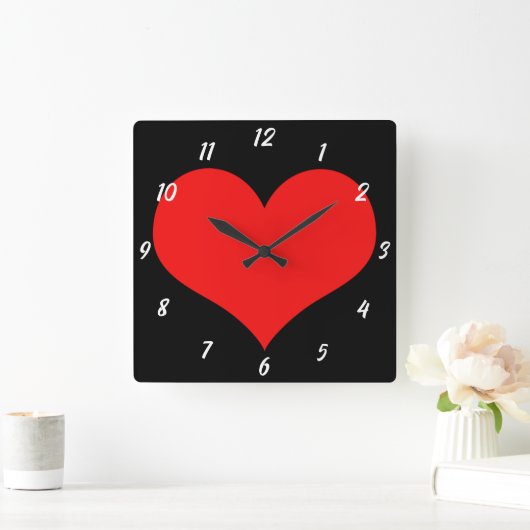 Red Heart Pattern Black Cute Valentijnsdag Gift Vierkante Klok (Huis)