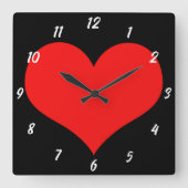 Red Heart Pattern Black Cute Valentijnsdag Gift Vierkante Klok (Voorkant)