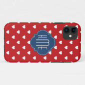 Red Heart Pattern Blue Quatrefoil Monogram Case-Mate iPhone Case (Achterkant (horizontaal))