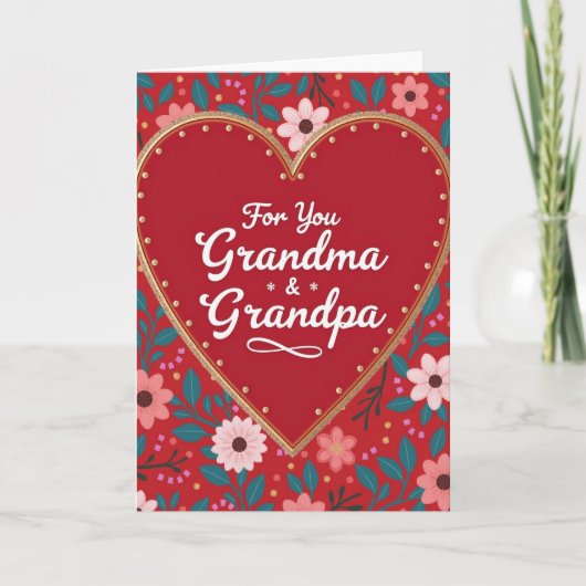 Red Heart Pattern Grandma Grandpa Card Kaart (Voorkant)