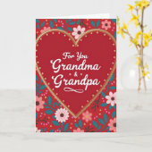Red Heart Pattern Grandma Grandpa Card Kaart (Gele Bloem)