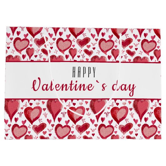 Red Heart Pattern Happy Valentijn Day Groot Cadeauzakje (Achterkant)