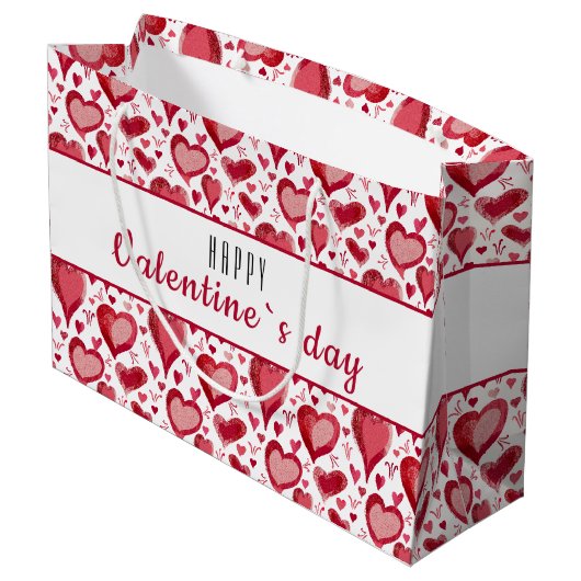 Red Heart Pattern Happy Valentijn Day Groot Cadeauzakje (Achterkant Gekanteld)