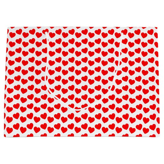 Red Heart Pattern op White Large Gift Bag Groot Cadeauzakje (Voorkant)