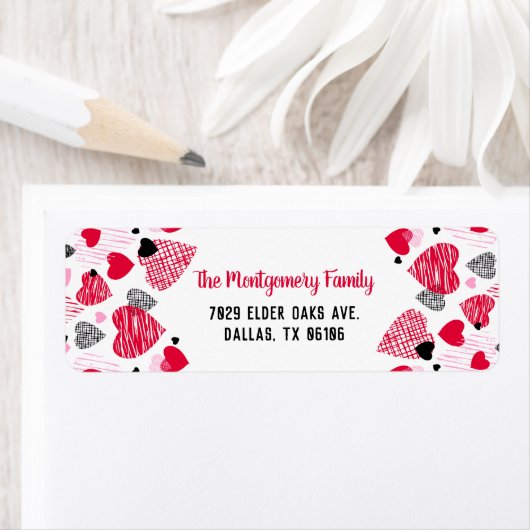 Red Heart Pattern Persoonlijke Valentijn Etiket (Insitu)
