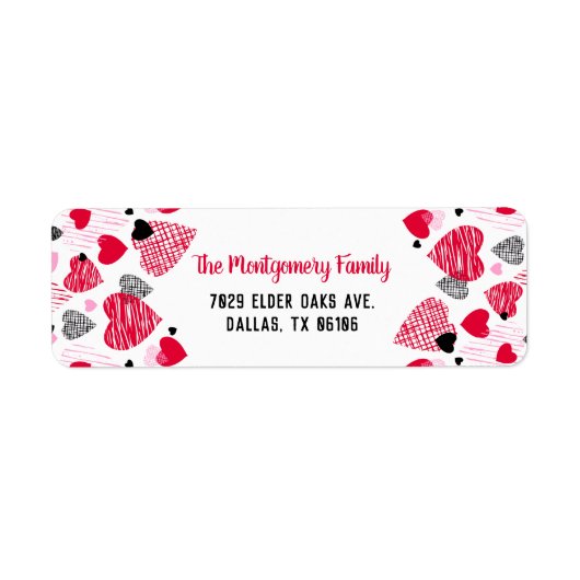 Red Heart Pattern Persoonlijke Valentijn Etiket (Voorkant)
