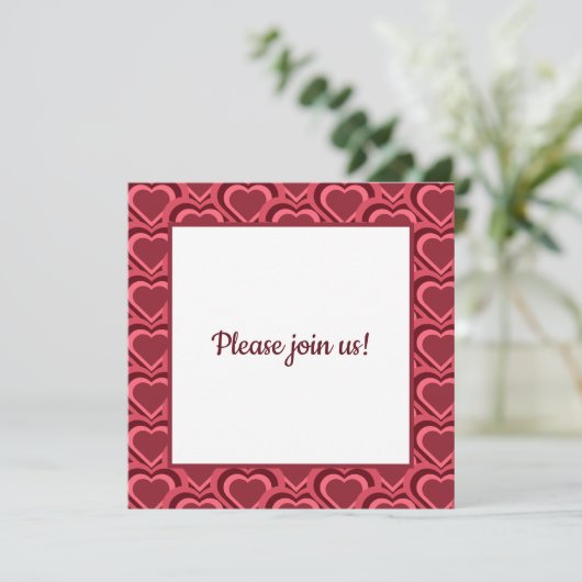 Red Heart Pattern Save The Date (Staand voorkant)
