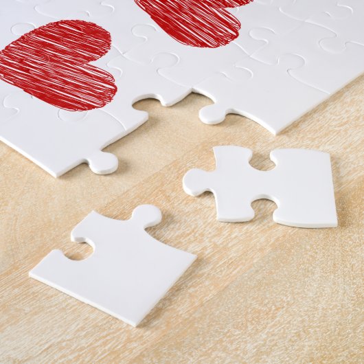 Red Heart Patterned Puzzle Legpuzzel (Zijkant)