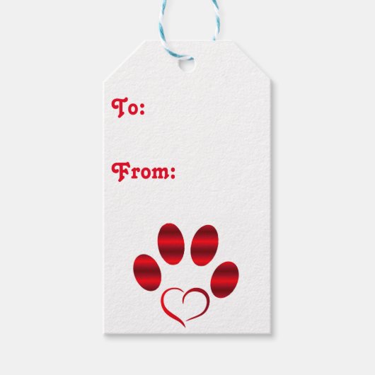 Red Heart Paw Cadeaulabel (Voorkant)