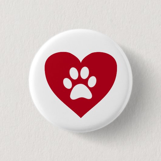 Red Heart Paw Print Button (Voorkant)